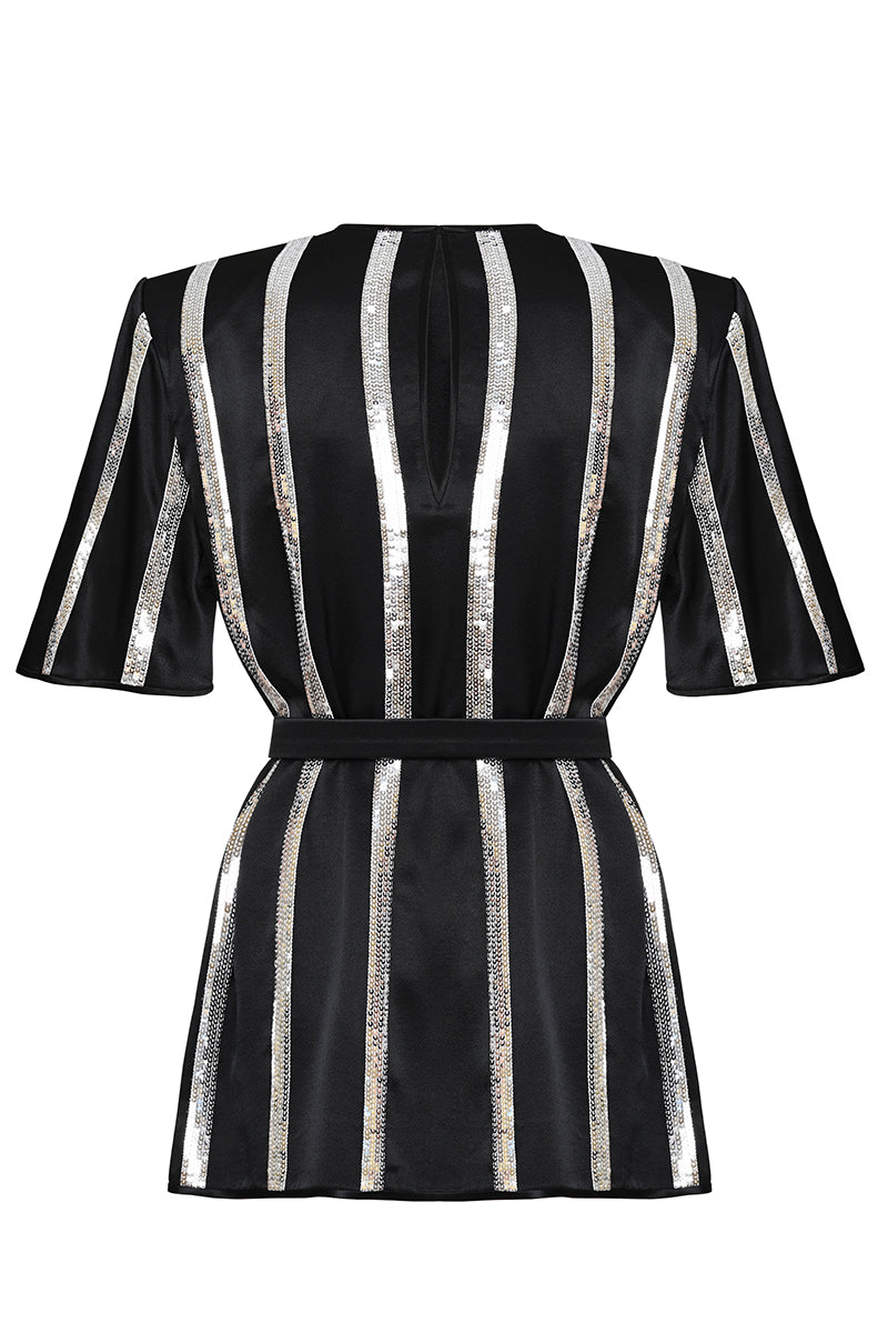 STELLAR STRIPED BLOUSE IN BLACK - CULT MIA