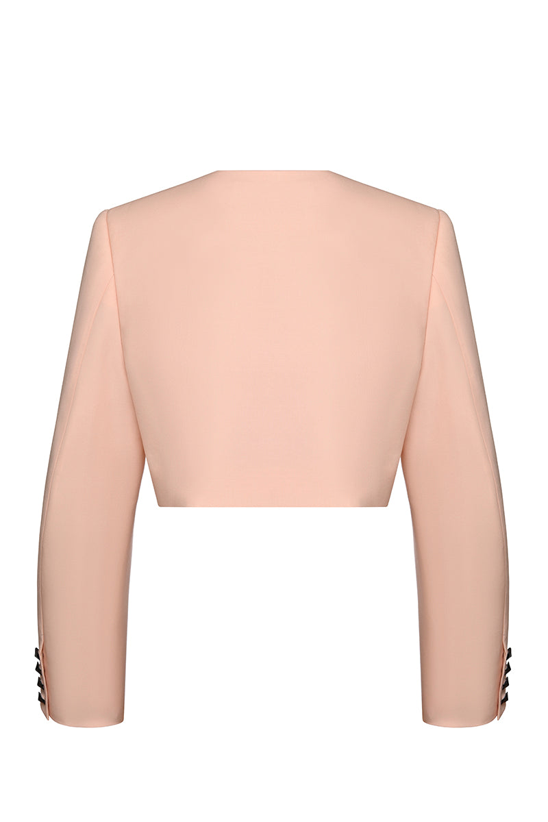 CROPPED V-NECK BLAZER IN BLUSH - CULT MIA