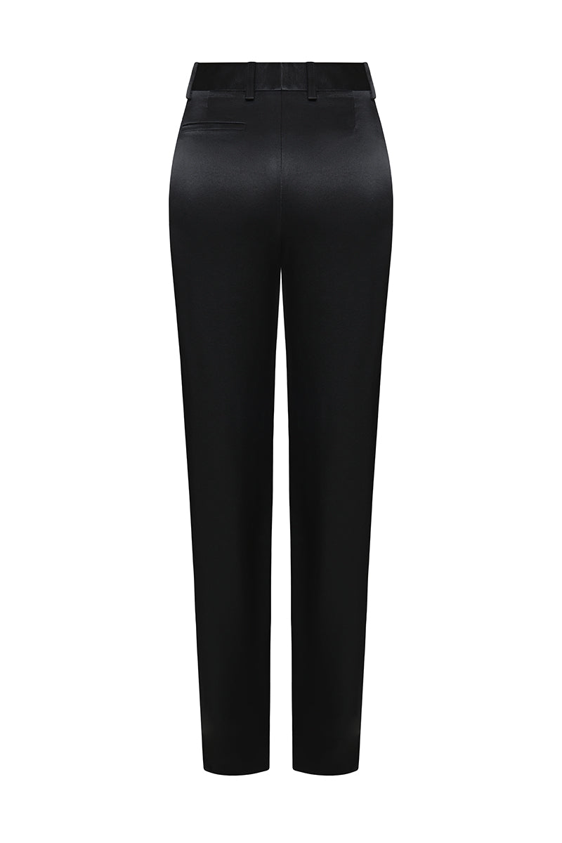 SATIN STRAIGHT LEG PANTS IN BLACK - CULT MIA