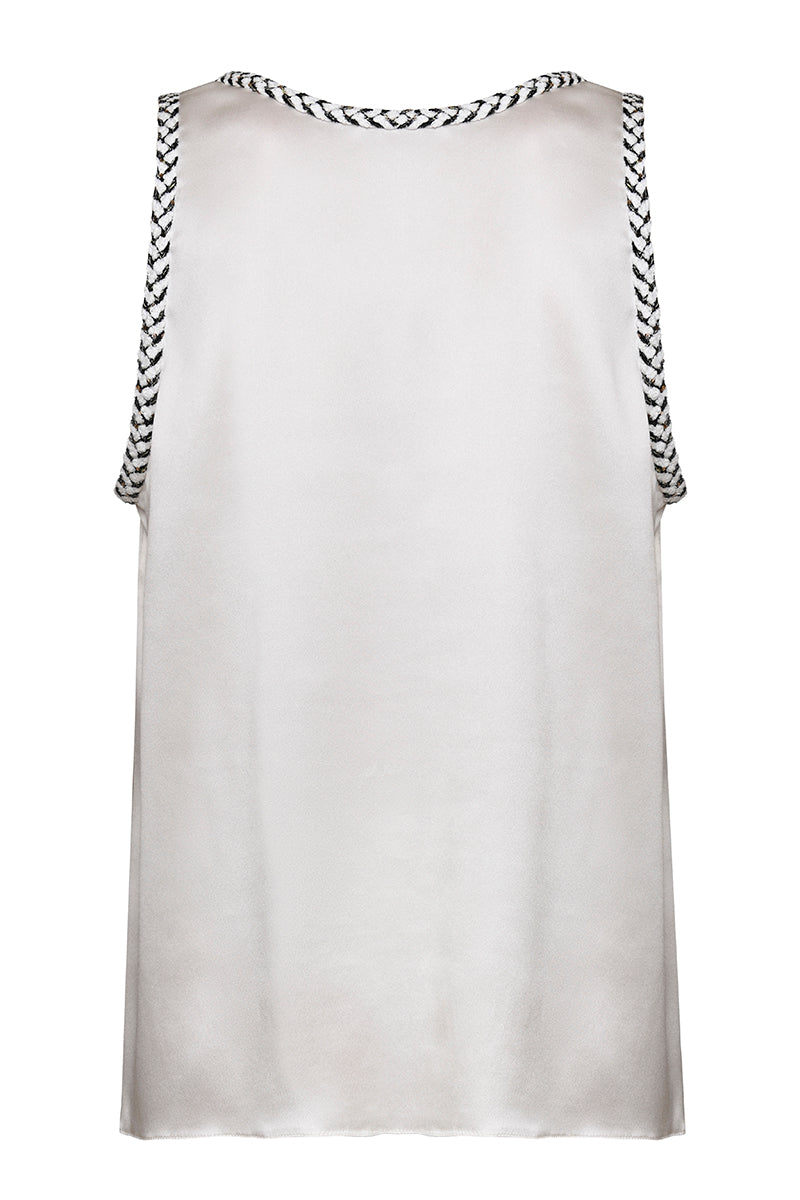 SATIN PLUNGE NECK TOP IN WHITE - CULT MIA