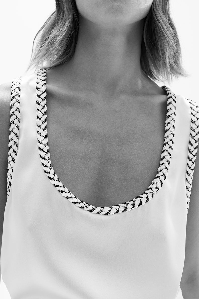 SATIN PLUNGE NECK TOP IN WHITE - CULT MIA