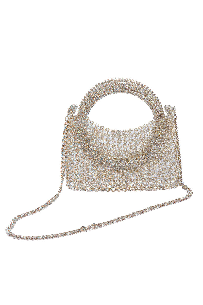 Silvia Gnecchi Luna Chain Bag, top handle designer handbag with gold chain strap and sleek leather finish.