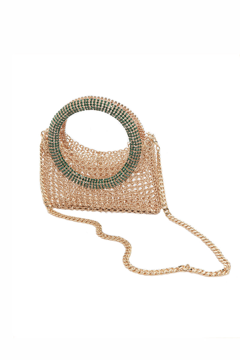 Silvia Gnecchi LA LUNA Gold shoulder bag with sleek design, featuring a smooth leather finish and gold-tone hardware.