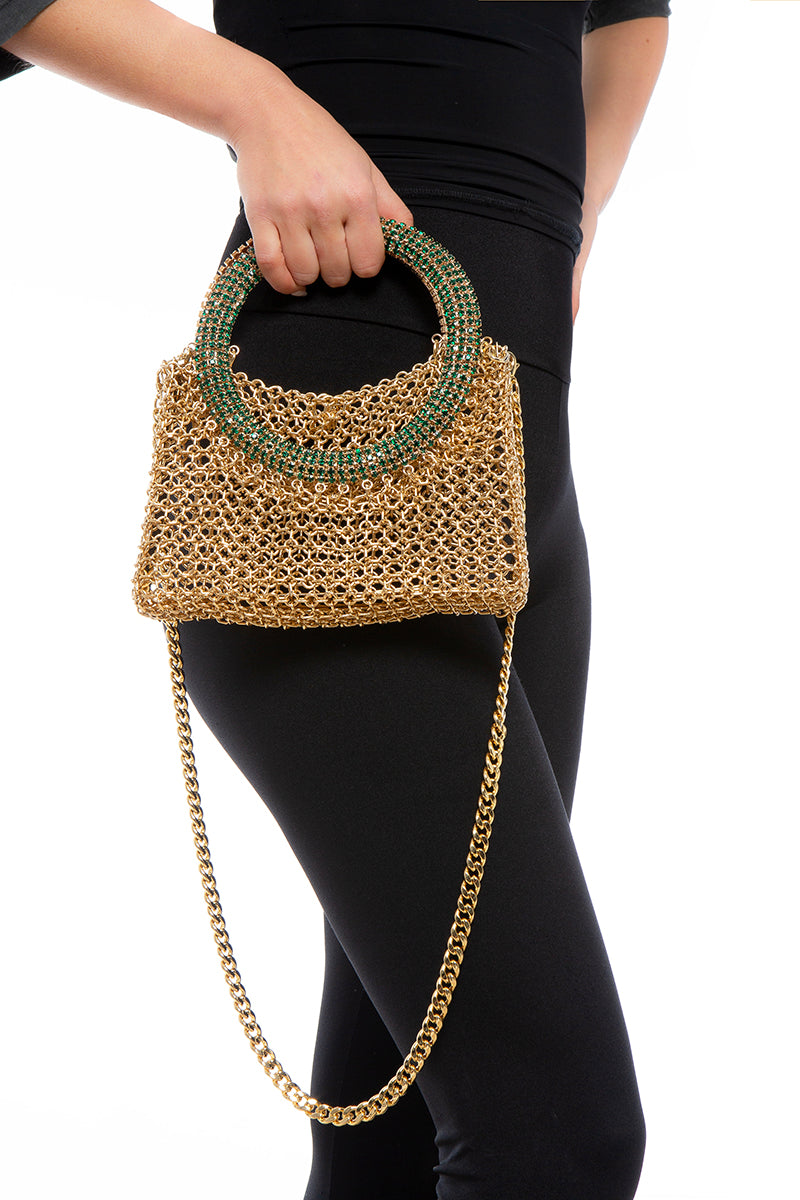 Silvia Gnecchi LA LUNA Gold Shoulder Bag with sleek design and gold-tone finish, displayed on a neutral background