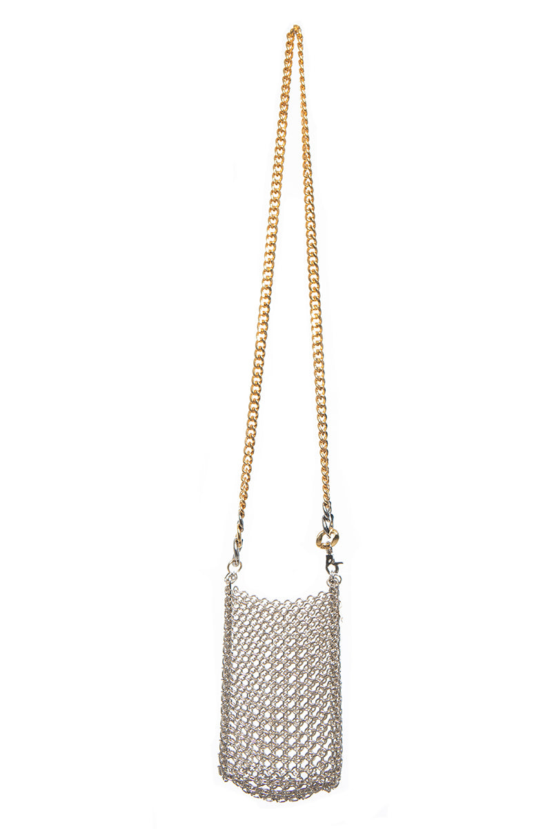 Silver shoulder bag by Silvia Gnecchi with sleek design and silver-tone hardware, perfect for stylish everyday use.