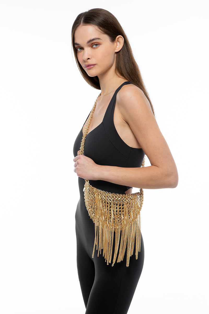 Silvia Gnecchi gold Apache shoulder bag with sleek design and adjustable strap, featuring a stylish, modern accessory for everyday use.