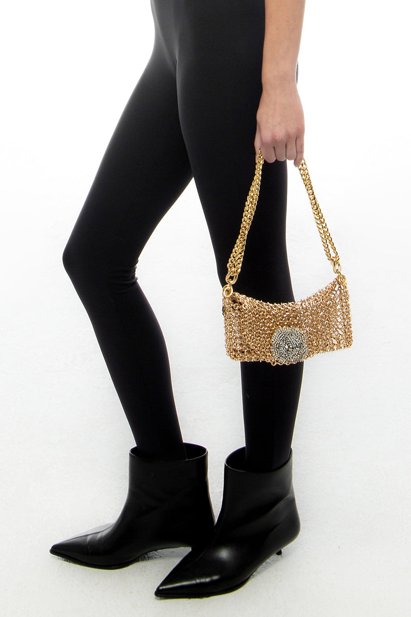 Silvia Gnecchi Camelina gold shoulder bag with sleek design and adjustable strap, perfect for stylish everyday use.