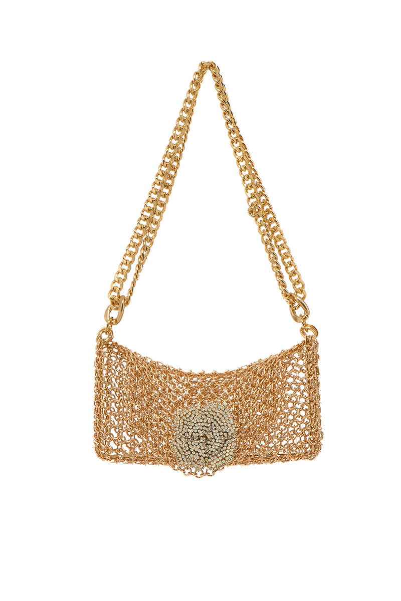 Silvia Gnecchi Camelia shoulder bag in gold with elegant design and chain strap, stylish accessory for everyday or evening wear.