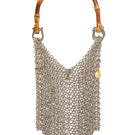 Silver bamboo top handle bag by Silvia Gnecchi with a sleek, modern design and elegant bamboo handle.
