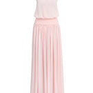 Light pink Kaia chiffon maxi dress by Stolen Stores, flowing fabric with a long, elegant silhouette and delicate shoulder straps.