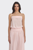 Light pink Kaia chiffon maxi dress by Stolen Stores, flowing fabric and elegant design perfect for summer events.