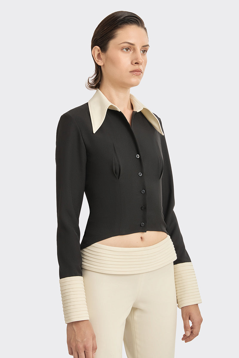 Black Kaia shirt by Stolen Stores, a stylish tops option featuring a sleek design and contrasting white accents.