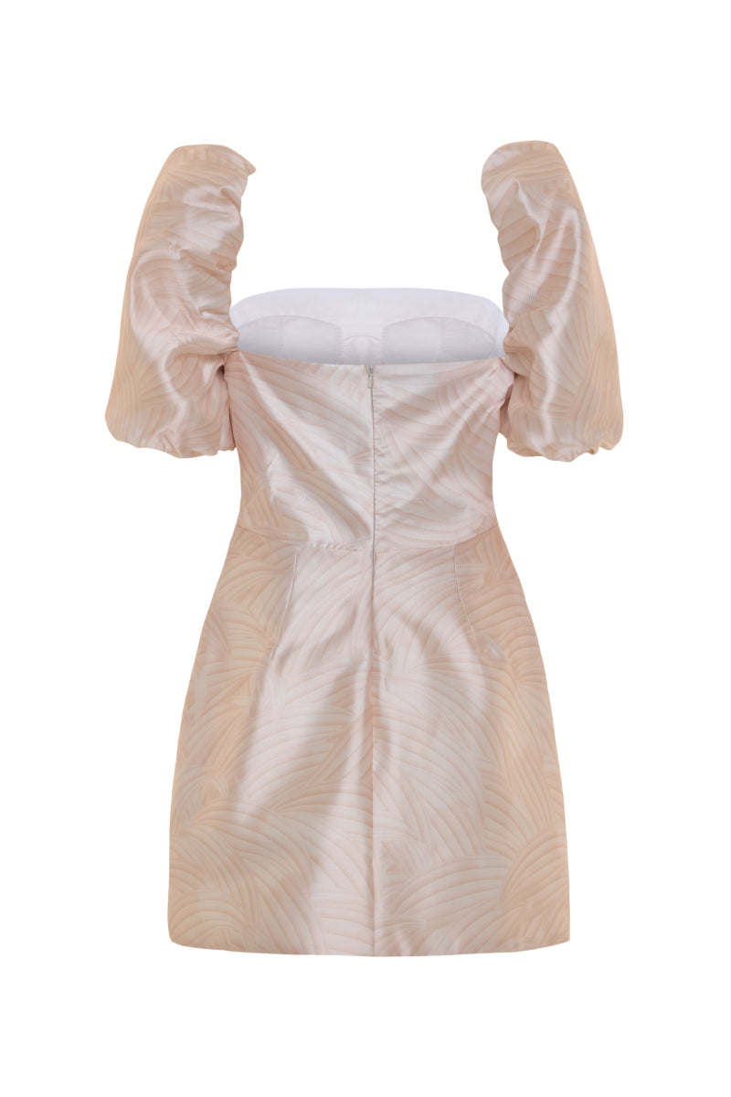 Nana Gotti KALYA mini dress in vibrant fabric, fitted style with short sleeves and a stylish neckline, perfect for casual wear.