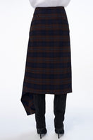 Taupe URA Kari midi skirt displayed flat with a smooth fabric finish, showcasing its elegant and versatile design.