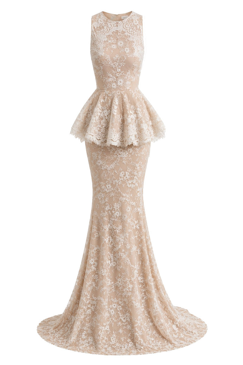Elegant lace gown by Gigii's with intricate detailing, featuring a front view of the Karina gown in lace.