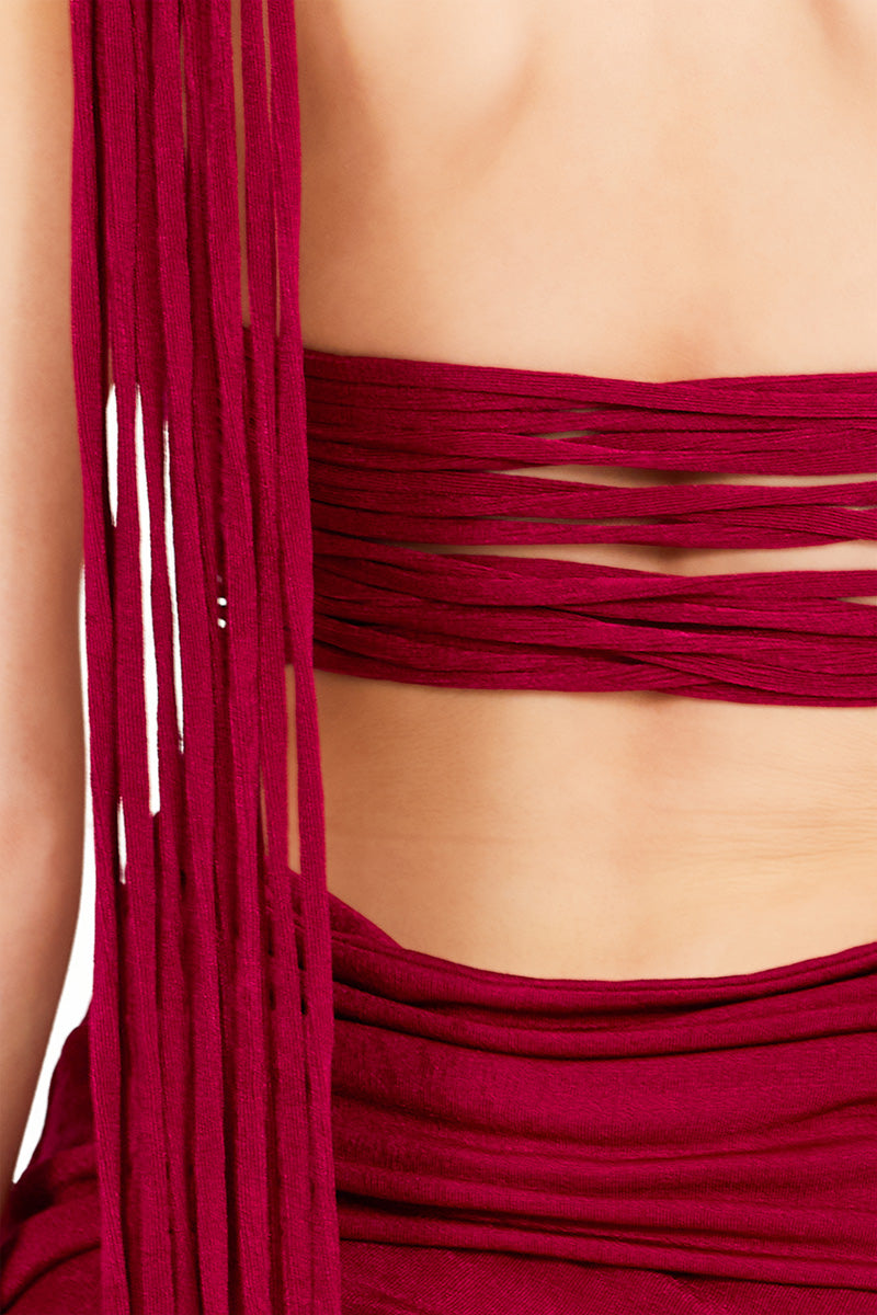 Red Karmine co-ord maxi dress by Khanum's featuring a flowing design and stylish fit.