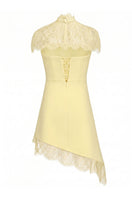 Matters Katea Butter Yellow Mini Dress displayed on a mannequin, showing its vibrant color and stylish sleeveless design.