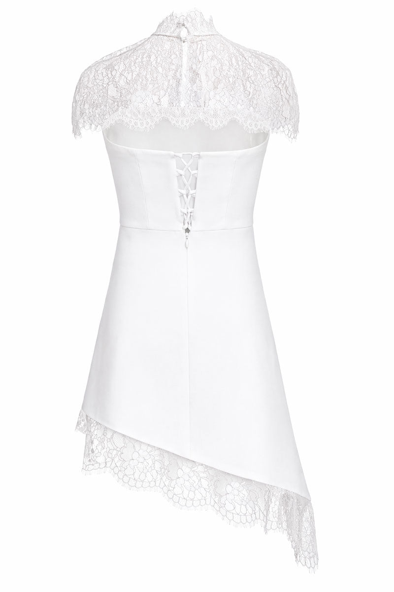 Matters KATEA white mini dress, sleeveless with a fitted bodice and flared skirt, styled on a mannequin.