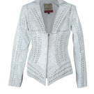 Double A Kayla leather jacket in washed white, stylish women's jacket with a sleek fit and textured leather finish.