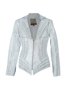 Double A Kayla leather jacket in washed white, stylish women's jacket with a sleek fit and textured leather finish.