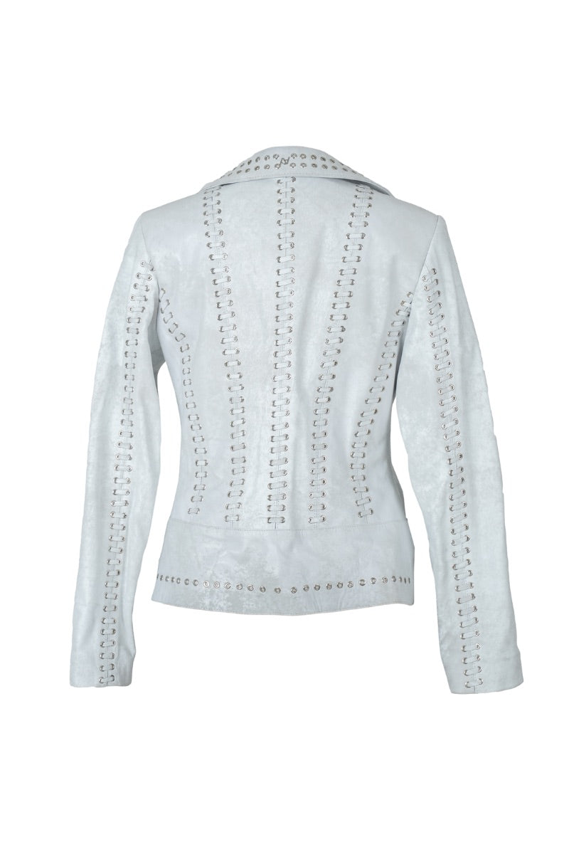 Double A Kayla leather jacket in washed white, showcasing its stylish design and soft, textured leather finish.
