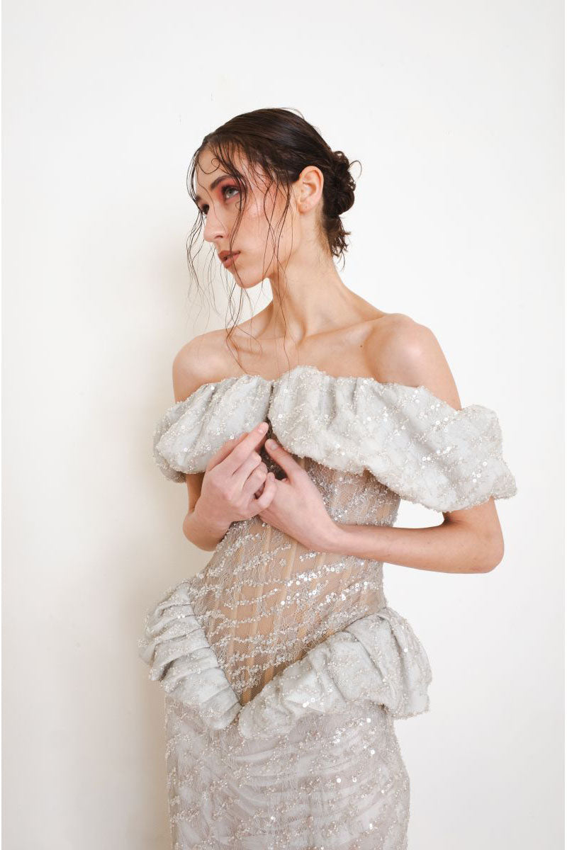 KEEPSAKE GOWN IN SILVER - CULT MIA