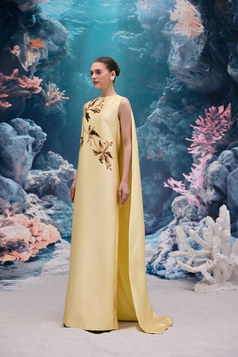 LYSANDRA ROYAL TAFFETA DRESS IN PALE YELLOW