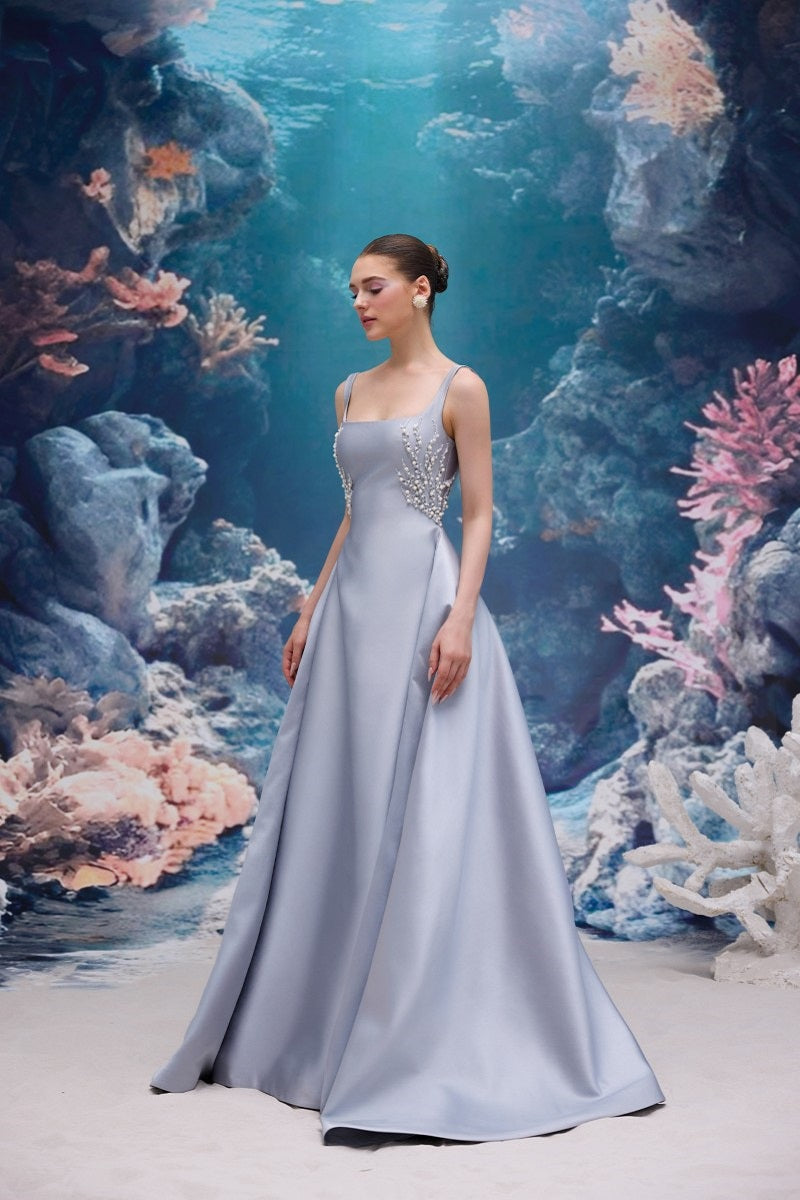 Blue Sienna Royal Taffeta gown by 21Six featuring elegant design and flowing fabric, perfect for formal occasions.