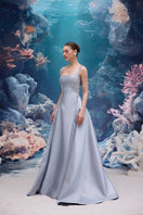 Blue Sienna Royal Taffeta gown by 21Six, featuring elegant fabric and classic design, perfect for formal occasions.