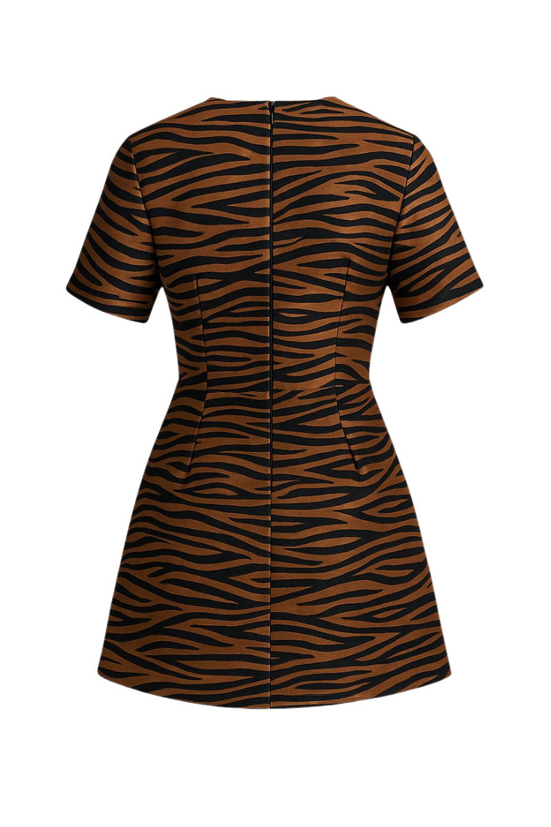 ZUT Kempton mini dress in honey zebra print, sleeveless style with a fitted silhouette and zebra pattern fabric.