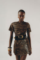 ZUT Kempton mini dress in honey zebra print, sleeveless design with a fitted silhouette and stylish pattern.