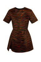 ZUT Kempton mini dress in honey zebra print, featuring a stylish short dress with bold animal pattern and fitted silhouette.