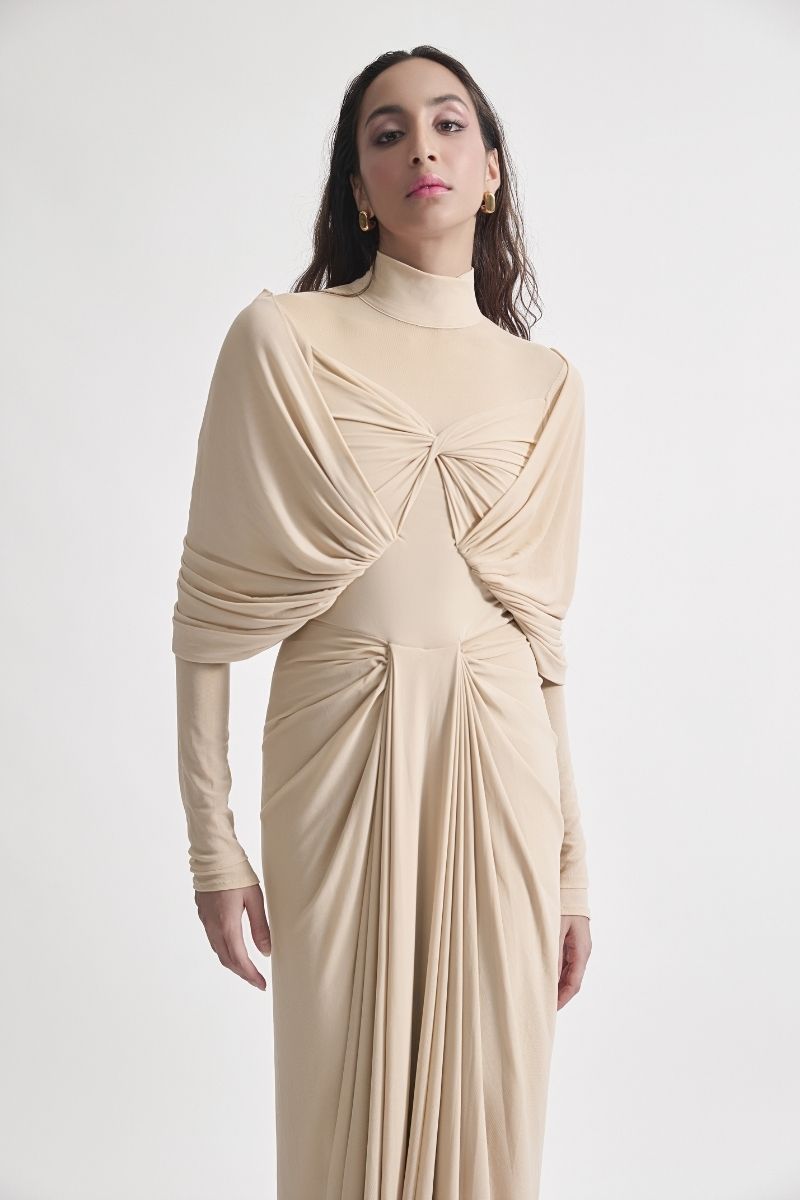 beige maxi dress summer Multicolor Halter Neck Linen Maxi Dress in Summer Beige-off White
