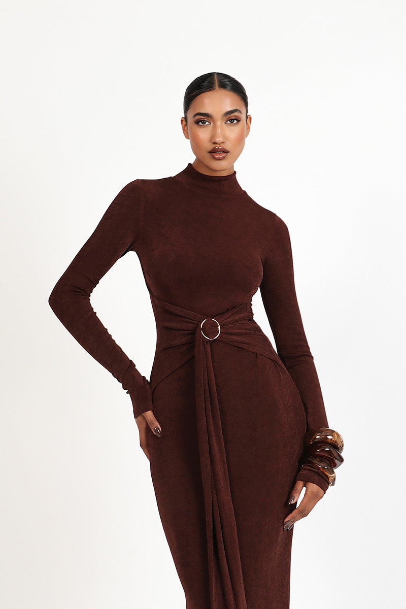 KHRISSY DRESS IN BROWN - CULT MIA