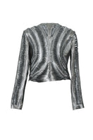 Double A Kiara leather jacket in washed silver, showcasing a stylish, textured design with a fitted collar and metallic finish.