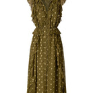 Rebecca Taylor Kinley metallic dot midi dress in olive color, featuring a stylish metallic dotted pattern and elegant midi length.