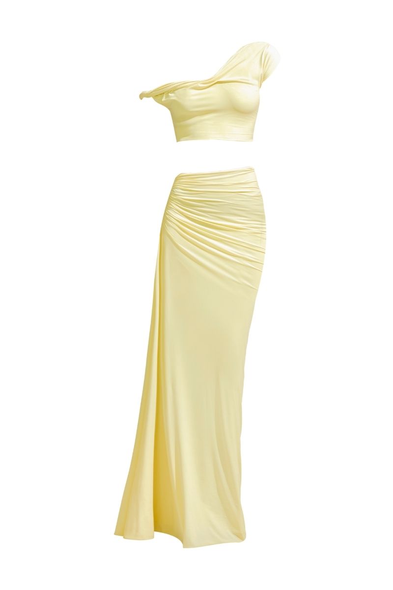 Deme By Gabriella KIRA butter yellow co-ords top and skirt set, featuring a matching two-piece outfit with a stylish fit.