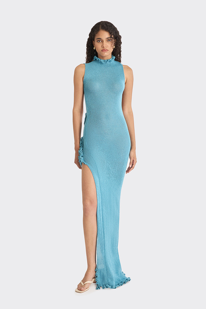 knitted blue dress KNIT LOW-BACK MAXI DRESS IN BLUE | CULT MIA
