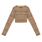 Striped knit crop top from Bassigue, showcasing its fitted style and casual design on a neutral background.