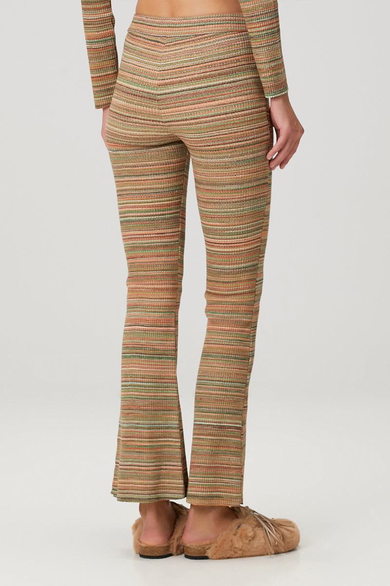 Striped Knit Flare Sweatpants by Bassigue featuring a comfortable knit fabric and wide-leg flare design.