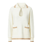 White knit sweater with pocket detailing from Bassigue, featuring a cozy, textured design and a stylish, relaxed fit.