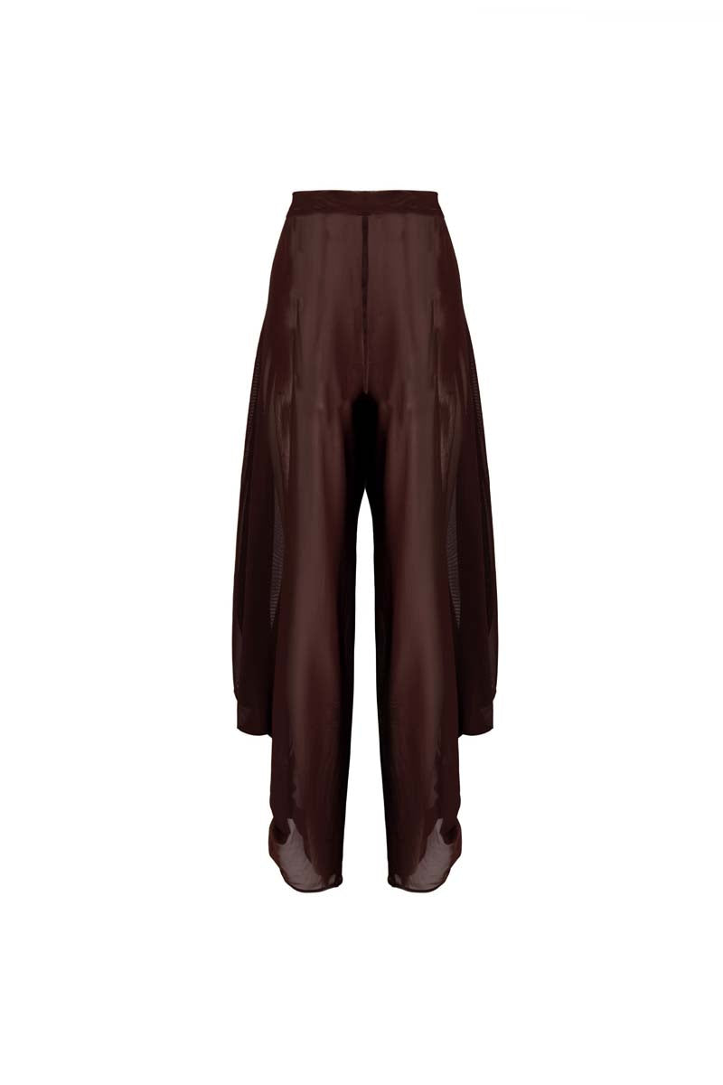 YASSMIN SALEH knot pants in brown, stylish casual pants with a knot detail at the back, made from comfortable fabric.