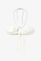Seaquelle Knot Bikini top and twisted bikini bottom in creme white, stylish swimwear set with knot detail and flattering fit.