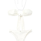 Seaquelle knot bikini top and twisted bikini bottom in creme white, featuring a stylish knot detail and comfortable fit.