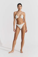 Seaquelle knot bikini top and twisted bikini bottom in creme white, featuring a stylish knot detail and comfortable fit.