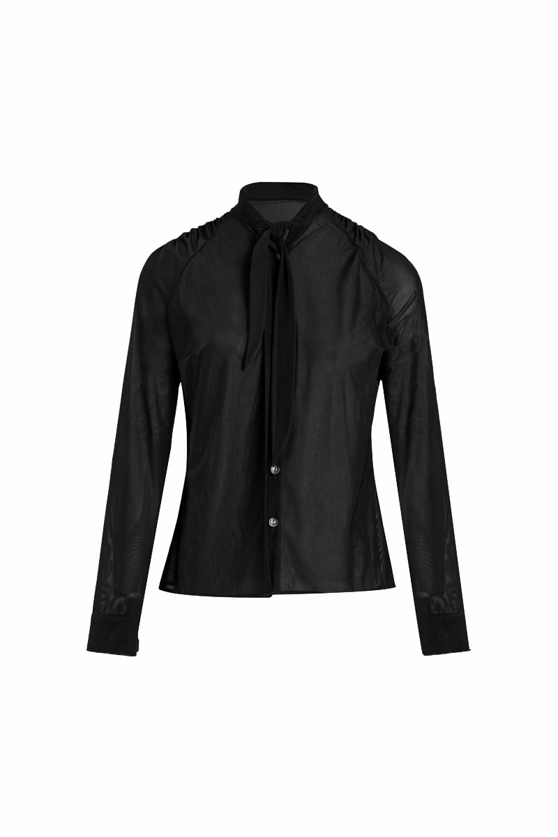 Black knot top from YASSMIN SALEH featuring a stylish front knot design, perfect for casual or chic outfits.