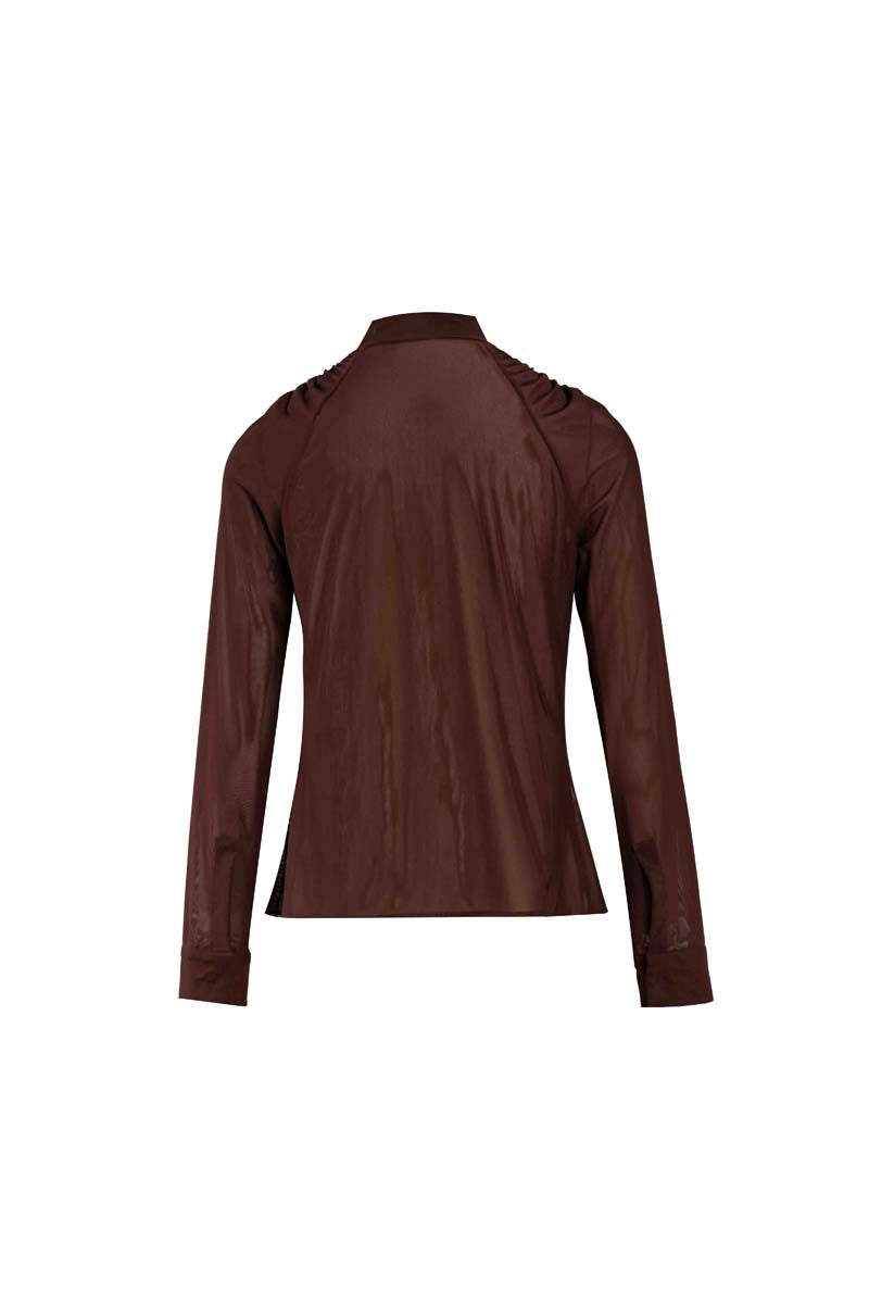 YASSMIN SALEH brown knot top featuring a stylish front knot and ghost-back design, perfect for casual or chic outfits.
