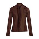 YASSMIN SALEH brown knot top, stylish women’s blouse with a front knot detail, casual and elegant for everyday wear.