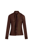 YASSMIN SALEH brown knot top, stylish women’s blouse with a front knot detail, casual and elegant for everyday wear.