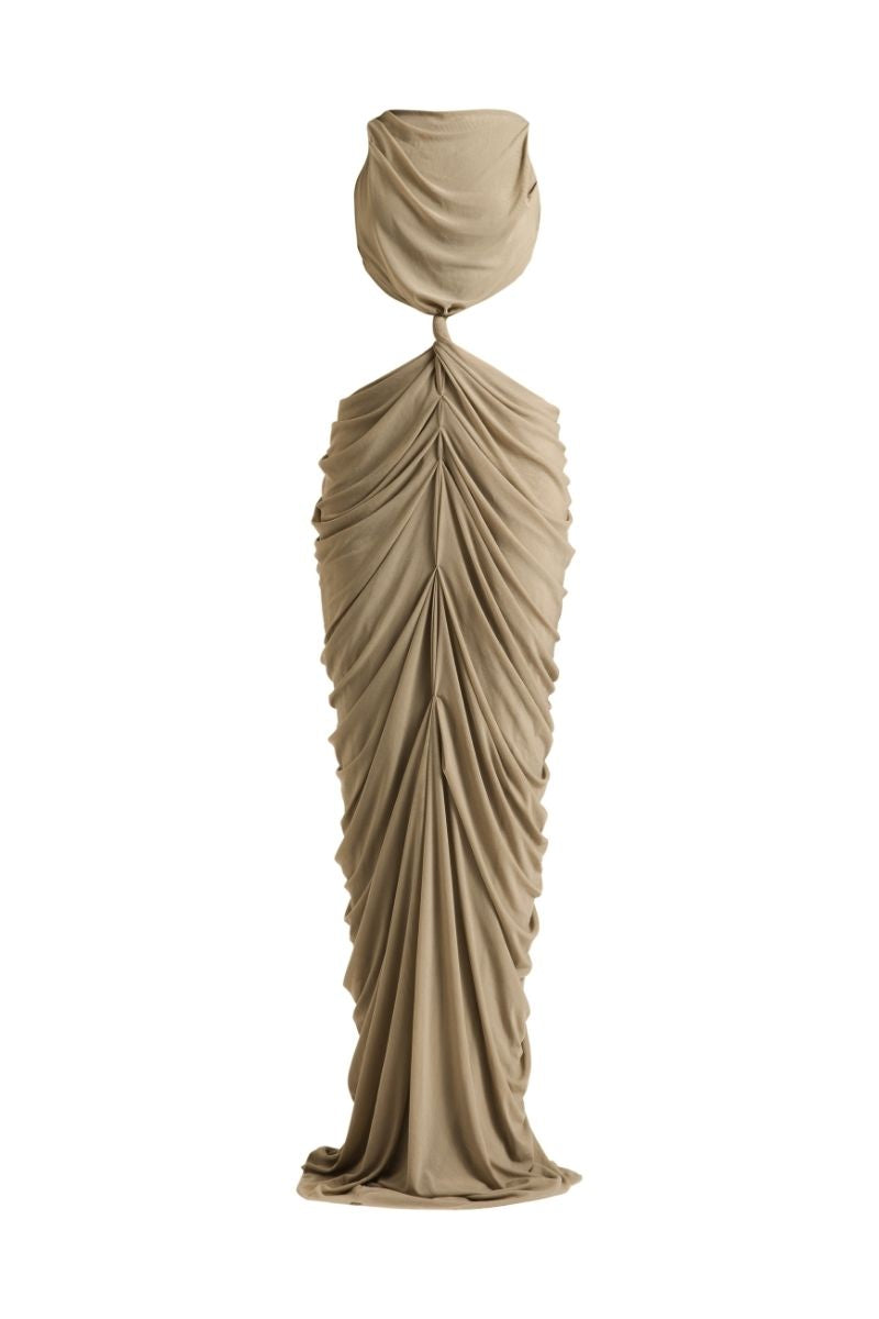 Deme By Gabriella Krysta French Gray Maxi Dress with flowing fabric and elegant design, perfect for casual or formal occasions.